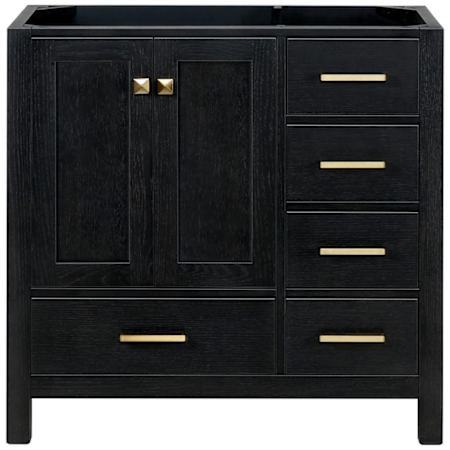 Ariel Cambridge 36" Single Free Standing Vanity Cabinet Only - Less Vanity Top Black Oak / Satin Brass Hardware