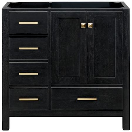 Ariel Cambridge 36" Single Free Standing Vanity Cabinet Only - Less Vanity Top Black Oak / Satin Brass Hardware
