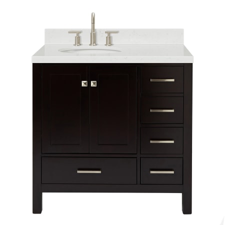 Ariel Cambridge 36" Free Standing Single Basin Vanity Set with Cabinet, Quartz Vanity Top, and Left Offset Oval Bathroom Sink Espresso