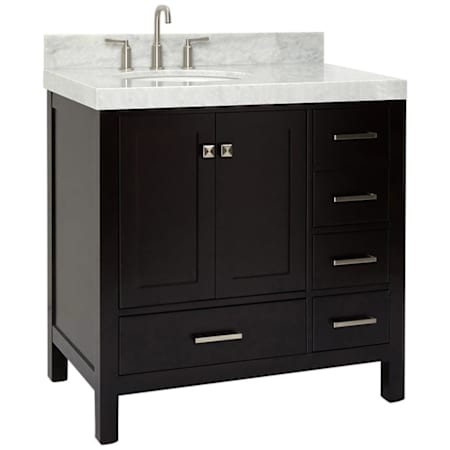 Ariel Cambridge 36" Free Standing Single Basin Vanity Set with Cabinet and Marble Vanity Top Espresso / Italian Carrara Marble Top / Brushed Nickel Hardware