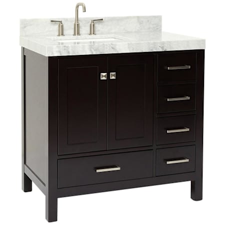 Ariel Cambridge 36" Free Standing Single Basin Vanity Set with Cabinet and Marble Vanity Top Espresso / Italian Carrara Marble Top / Brushed Nickel Hardware