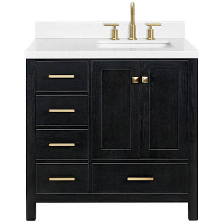 Ariel Cambridge 36" Free Standing Single Basin Vanity Set with Cabinet and Quartz Vanity Top Black Oak / Carrara White Quartz / Satin Brass Hardware