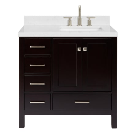 Ariel Cambridge 36" Free Standing Single Basin Vanity Set with Cabinet, Quartz Vanity Top, and Right Offset Rectangular Bathroom Sink Espresso