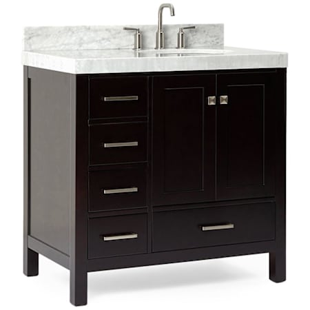 Ariel Cambridge 36" Free Standing Single Basin Vanity Set with Cabinet and Marble Vanity Top Espresso / Italian Carrara Marble Top / Brushed Nickel Hardware