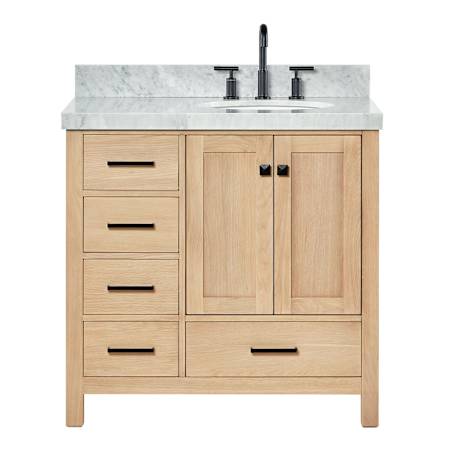 Ariel Cambridge 36" Free Standing Single Basin Vanity Set with Cabinet and Marble Vanity Top Oak / Carrara Marble Top / Matte Black Hardware