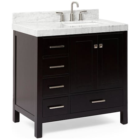 Ariel Cambridge 36" Free Standing Single Basin Vanity Set with Cabinet and Marble Vanity Top Espresso / Italian Carrara Marble Top / Brushed Nickel Hardware
