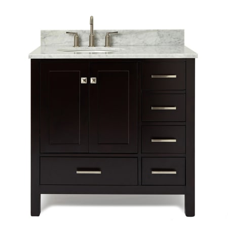 Ariel Cambridge 36" Free Standing Single Basin Vanity Set with Cabinet, Marble Vanity Top, and Oval Bathroom Sink Espresso