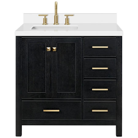 Ariel Cambridge 37" Free Standing Single Basin Vanity Set with Cabinet and Quartz Vanity Top Black Oak / Pure White Quartz / Satin Brass Hardware