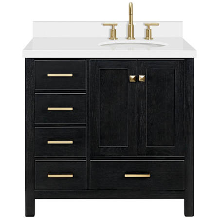 Ariel Cambridge 37" Free Standing Single Basin Vanity Set with Cabinet and Quartz Vanity Top Black Oak / Pure White Quartz / Satin Brass Hardware