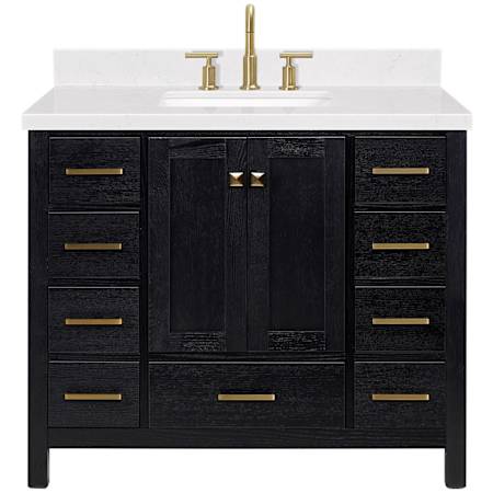 Ariel Cambridge 43" Free Standing Single Basin Vanity Set with Cabinet and Quartz Vanity Top Black Oak / Carrara White Quartz / Satin Brass Hardware