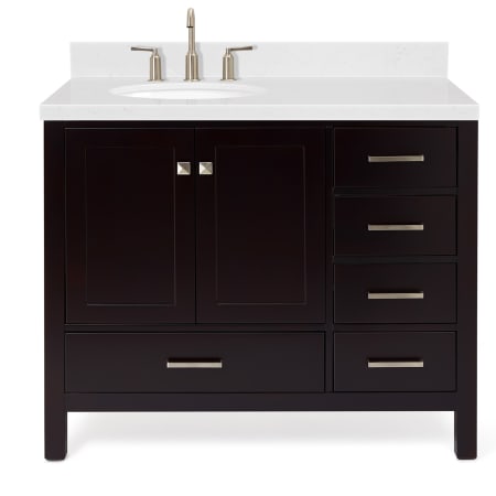 Ariel Cambridge 42" Free Standing Single Basin Vanity Set with Cabinet, Quartz Vanity Top, and Left Offset Oval Bathroom Sink Espresso