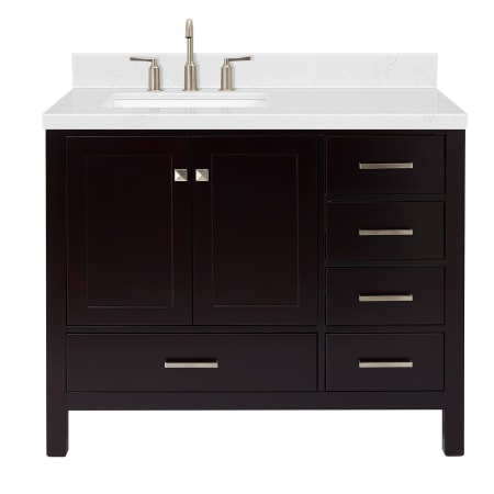 Ariel Cambridge 42" Free Standing Single Basin Vanity Set with Cabinet, Quartz Vanity Top, and Left Offset Rectangular Bathroom Sink Espresso