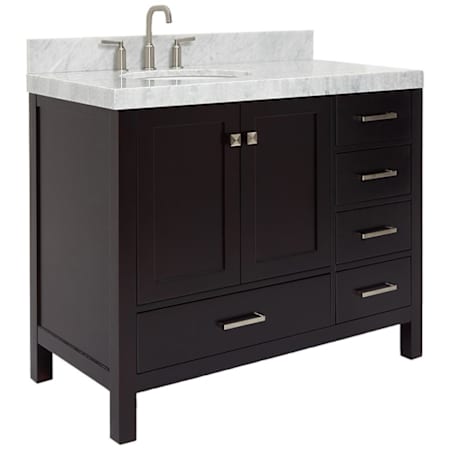 Ariel Cambridge 43" Free Standing Single Basin Vanity Set with Cabinet and Marble Vanity Top Espresso / Italian Carrara Marble Top / Brushed Nickel Hardware