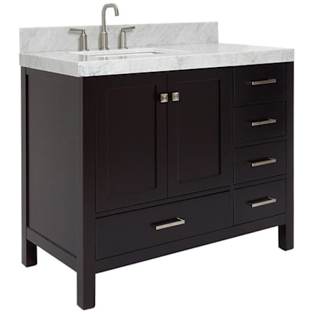 Ariel Cambridge 43" Free Standing Single Basin Vanity Set with Cabinet and Marble Vanity Top Espresso / Italian Carrara Marble Top / Brushed Nickel Hardware