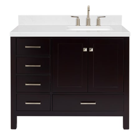 Ariel Cambridge 42" Free Standing Single Basin Vanity Set with Cabinet, Quartz Vanity Top, and Right Offset Rectangular Bathroom Sink Espresso