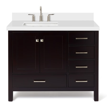 Ariel Cambridge 42" Free Standing Single Basin Vanity Set with Cabinet, Quartz Vanity Top, and Left Offset Rectangular Sink Espresso