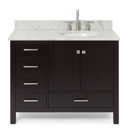 Ariel Cambridge 43" Free Standing Single Basin Vanity Set with Cabinet, Marble Vanity Top, and Right Offset Oval Bathroom Sink Espresso