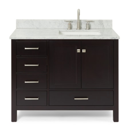 Ariel Cambridge 43" Free Standing Single Basin Vanity Set with Cabinet, Marble Vanity Top, and Right Offset Rectangular Bathroom Sink Espresso
