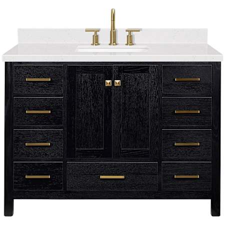 Ariel Cambridge 48" Free Standing Single Basin Vanity Set with Cabinet, Quartz Vanity Top, and Rectangular Bathroom Sink Black Oak / Carrara White Quartz / Satin Brass Hardware