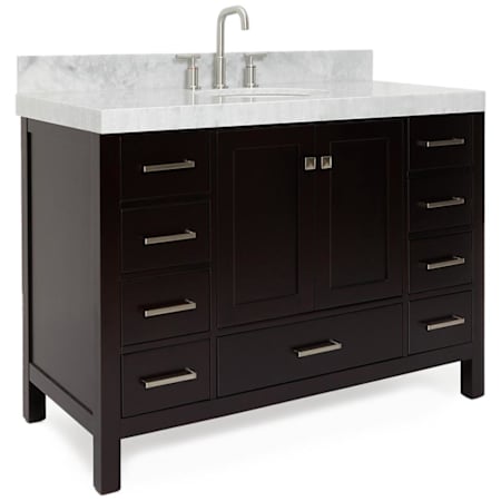 Ariel Cambridge 48" Free Standing Single Basin Vanity Set with Cabinet and Marble Vanity Top Espresso / Italian Carrara Marble Top / Brushed Nickel Hardware