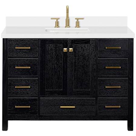 Ariel Cambridge 48" Free Standing Single Basin Vanity Set with Cabinet, Quartz Vanity Top, and Rectangular Sink Black Oak / Pure White Quartz / Satin Brass Hardware