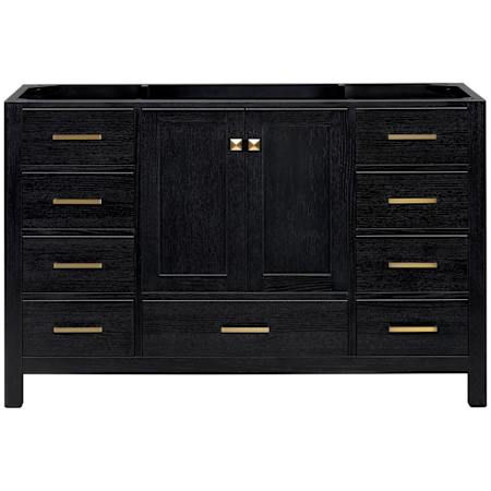 Ariel Cambridge 54" Single Free Standing Vanity Cabinet Only - Less Vanity Top Black Oak / Satin Brass Hardware