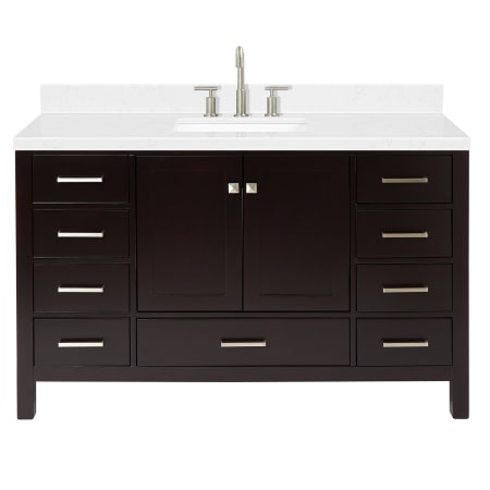 Ariel Cambridge 54" Free Standing Single Basin Vanity Set with Cabinet, Quartz Vanity Top, and Rectangular Bathroom Sink Espresso