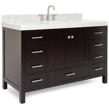 Ariel Cambridge 55" Free Standing Single Basin Vanity Set with Cabinet and Marble Vanity Top Espresso / Italian Carrara Marble Top / Brushed Nickel Hardware