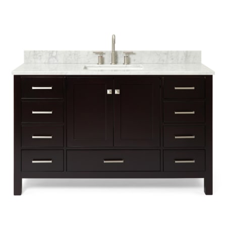 Ariel Cambridge 55" Free Standing Single Basin Vanity Set with Cabinet, Marble Vanity Top, and Rectangular Bathroom Sink Espresso