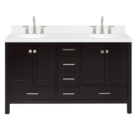 Ariel Cambridge 60" Free Standing Double Basin Vanity Set with Cabinet, Quartz Vanity Top, and Oval Bathroom Sink Espresso