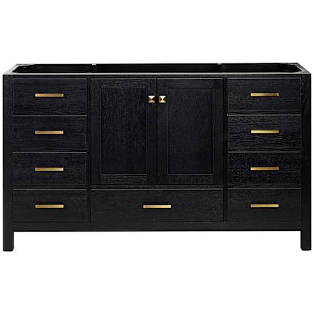 Ariel Cambridge 60" Single Free Standing Vanity Cabinet Only - Less Vanity Top Black Oak / Satin Brass Hardware
