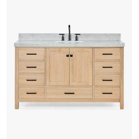 Ariel Cambridge 60" Free Standing Single Basin Vanity Set with Cabinet and Marble Vanity Top Oak / Carrara Marble Top / Matte Black Hardware