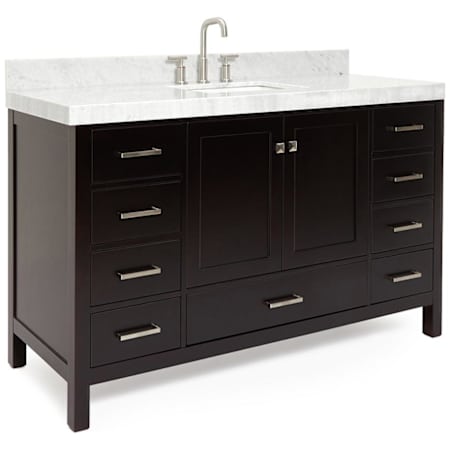Ariel Cambridge 60" Free Standing Single Basin Vanity Set with Cabinet and Marble Vanity Top Espresso / Italian Carrara Marble Top / Brushed Nickel Hardware