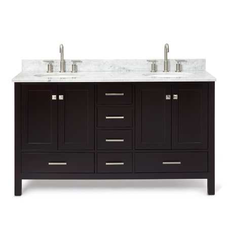 Ariel Cambridge 61" Free Standing Double Basin Vanity Set with Cabinet, Marble Vanity Top, and Oval Bathroom Sink Espresso