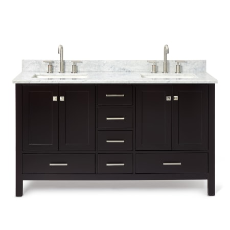 Ariel Cambridge 61" Free Standing Double Basin Vanity Set with Cabinet and Marble Vanity Top Espresso