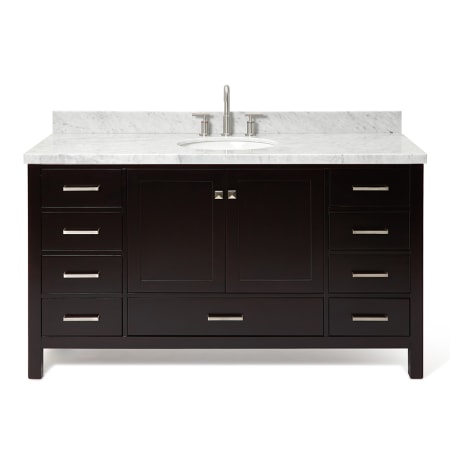 Ariel Cambridge 60" Free Standing Single Basin Vanity Set with Wood Cabinet, Marble Vanity Top, and Oval Bathroom Sink Espresso
