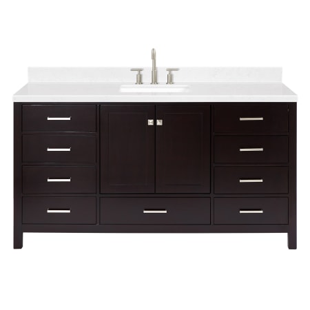 Ariel Cambridge 66" Free Standing Single Basin Vanity Set with Cabinet, Quartz Vanity Top, and Rectangular Bathroom Sink Espresso