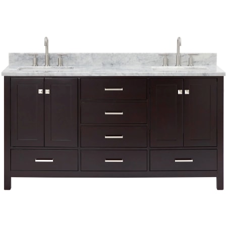 Ariel Cambridge 67" Free Standing Double Basin Vanity Set with Cabinet and Marble Vanity Top Espresso
