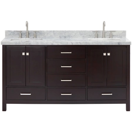 Ariel Cambridge 67" Free Standing Double Basin Vanity Set with Cabinet and Marble Vanity Top Espresso