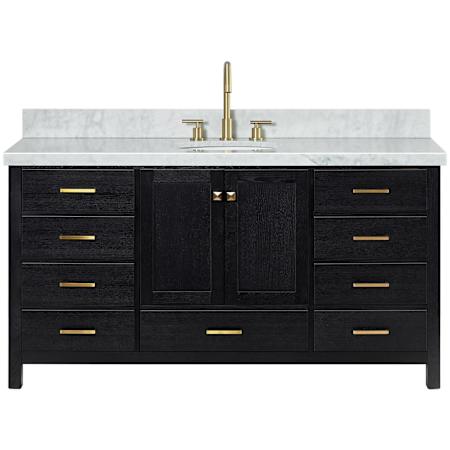 Ariel Cambridge 67" Free Standing Single Basin Vanity Set with Cabinet and Marble Vanity Top Black Oak / Carrara White Marble / Satin Brass Hardware