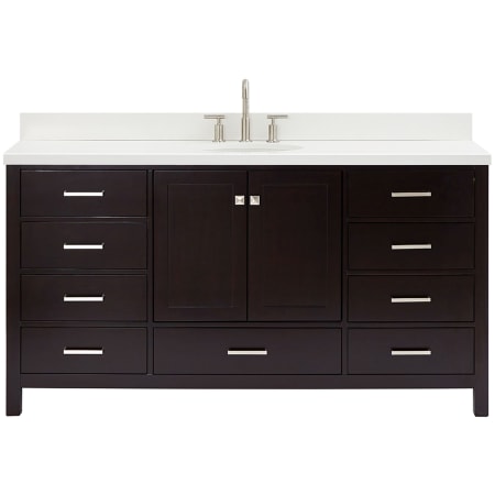 Ariel Cambridge 67" Free Standing Single Basin Vanity Set with Cabinet and Quartz Vanity Top Espresso