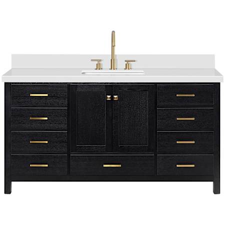 Ariel Cambridge 67" Free Standing Single Basin Vanity Set with Cabinet and Quartz Vanity Top Black Oak / Pure White Quartz / Satin Brass Hardware