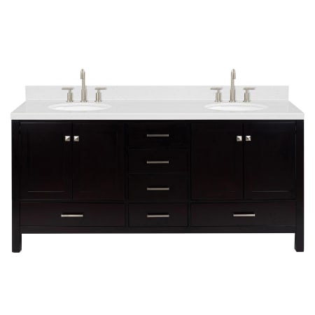 Ariel Cambridge 72" Free Standing Double Basin Vanity Set with Cabinet, Quartz Vanity Top, and Oval Bathroom Sink Espresso