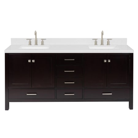 Ariel Cambridge 72" Free Standing Double Basin Vanity Set with Cabinet, Quartz Vanity Top, and Rectangular Bathroom Sink Espresso