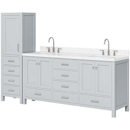 Ariel Cambridge 92" Free Standing Double Basin Vanity Set with Cabinet and Quartz Vanity Top Grey / Carrara White Quartz Top / Brushed Nickel Hardware