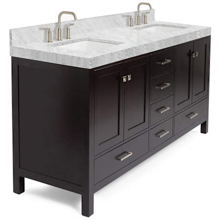 Ariel Cambridge 72" Free Standing Double Basin Vanity Set with Cabinet and Marble Vanity Top Espresso / Italian Carrara Marble Top / Brushed Nickel Hardware