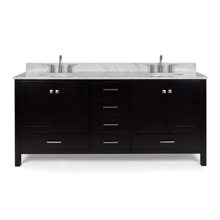 Ariel Cambridge 72" Free Standing Double Basin Vanity Set with Cabinet, Marble Vanity Top, and Oval Bathroom Sink Espresso