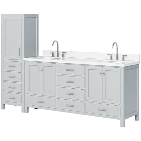 Ariel Cambridge 93" Free Standing Double Basin Vanity Set with Cabinet and Quartz Vanity Top Grey / Pure White Quartz Top / Brushed Nickel Hardware