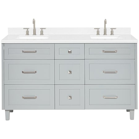 Ariel Monroe 60" Free Standing Double Basin Vanity Set with Cabinet and Quartz Vanity Top Grey / Carrara White Quartz Top / Brushed Nickel Hardware