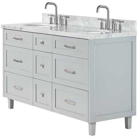 Ariel Monroe 61" Free Standing Double Basin Vanity Set with Cabinet and Marble Vanity Top Grey / Italian Carrara Marble Top / Brushed Nickel Hardware